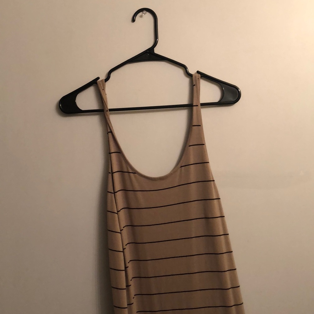 Long Tan with Black Stripes Medium Maxi Dress